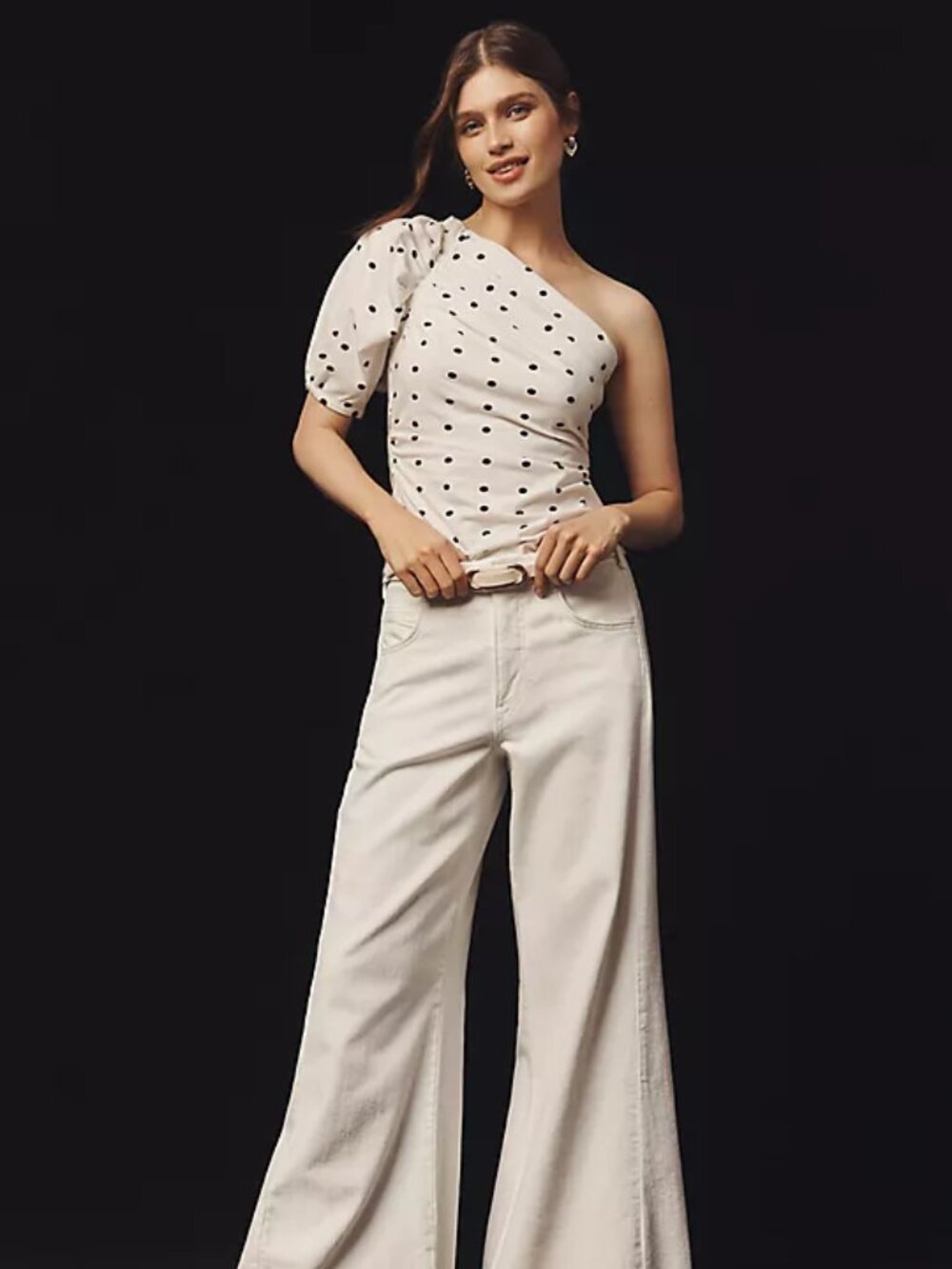 Anthropologie Maeve Bernadette Asymmetric Off-Shoulder Top
